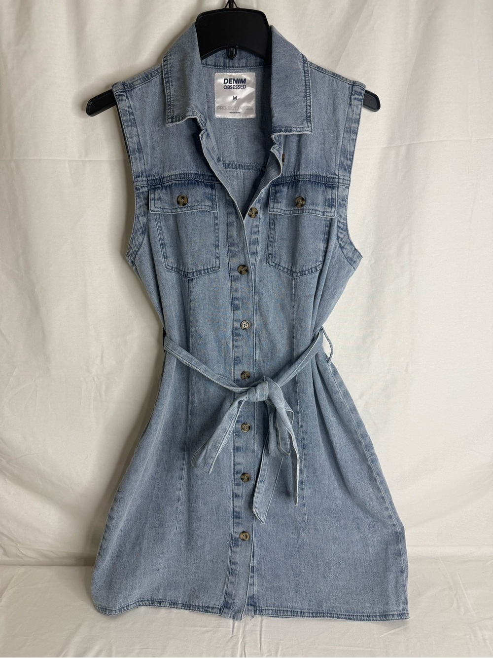 Light Wash Sleeveless Denim Mini Dress